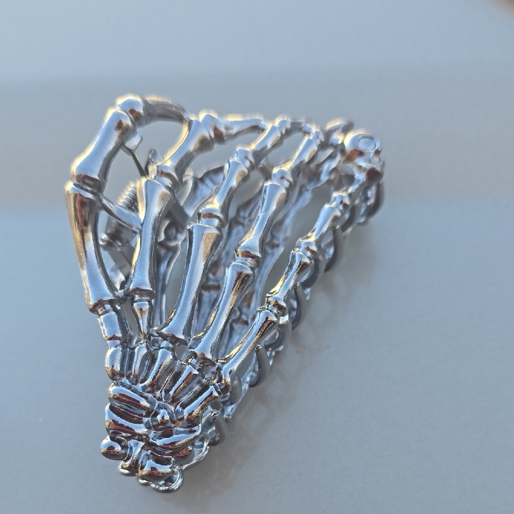 Silver Skeleton Hand Brooch